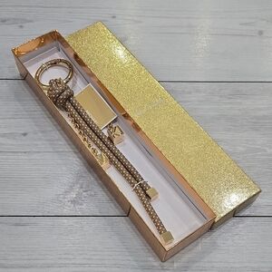Michael Kors Gold-Tone Leather Tassel Keychain